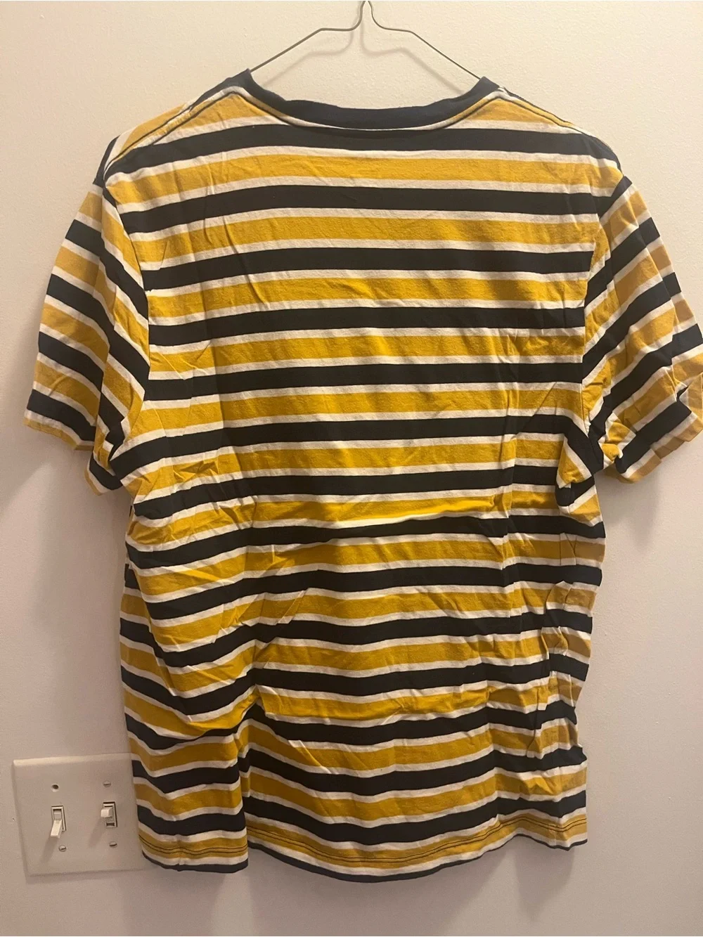 Men's Yellow and Navy Blue Striped Crewneck J Crew T-Shirt